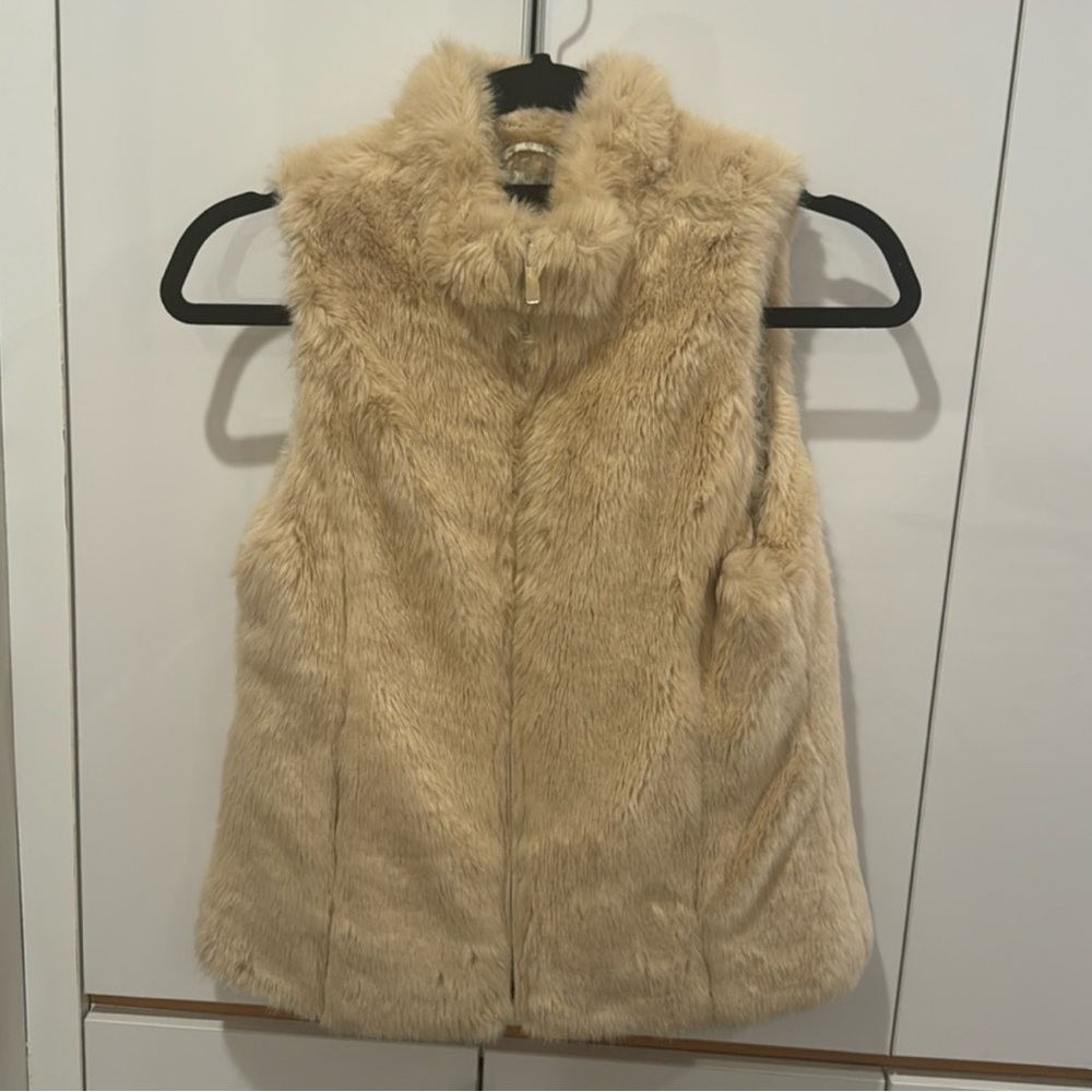 Zara Tan Faux Fur Vest with High Collar
